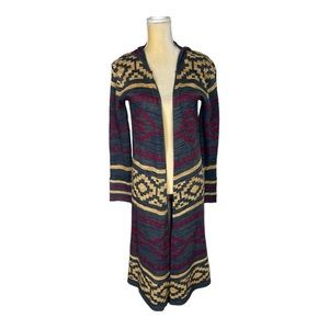 PAPER CRANE Hooded Duster Cardigan Open‎ Sweater Aztec Size Small